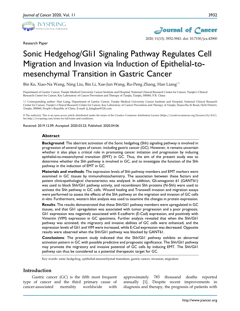 Sonic Hedgehog/Gli1 Signaling Pathway Regulates Cell Migration and Invasion Via Induction of Epithelial-To