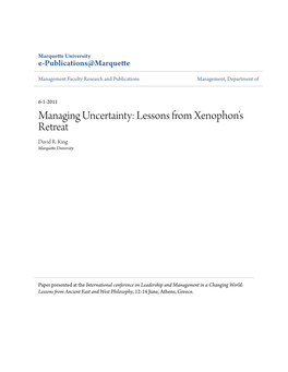 Managing Uncertainty: Lessons from Xenophon's Retreat David R