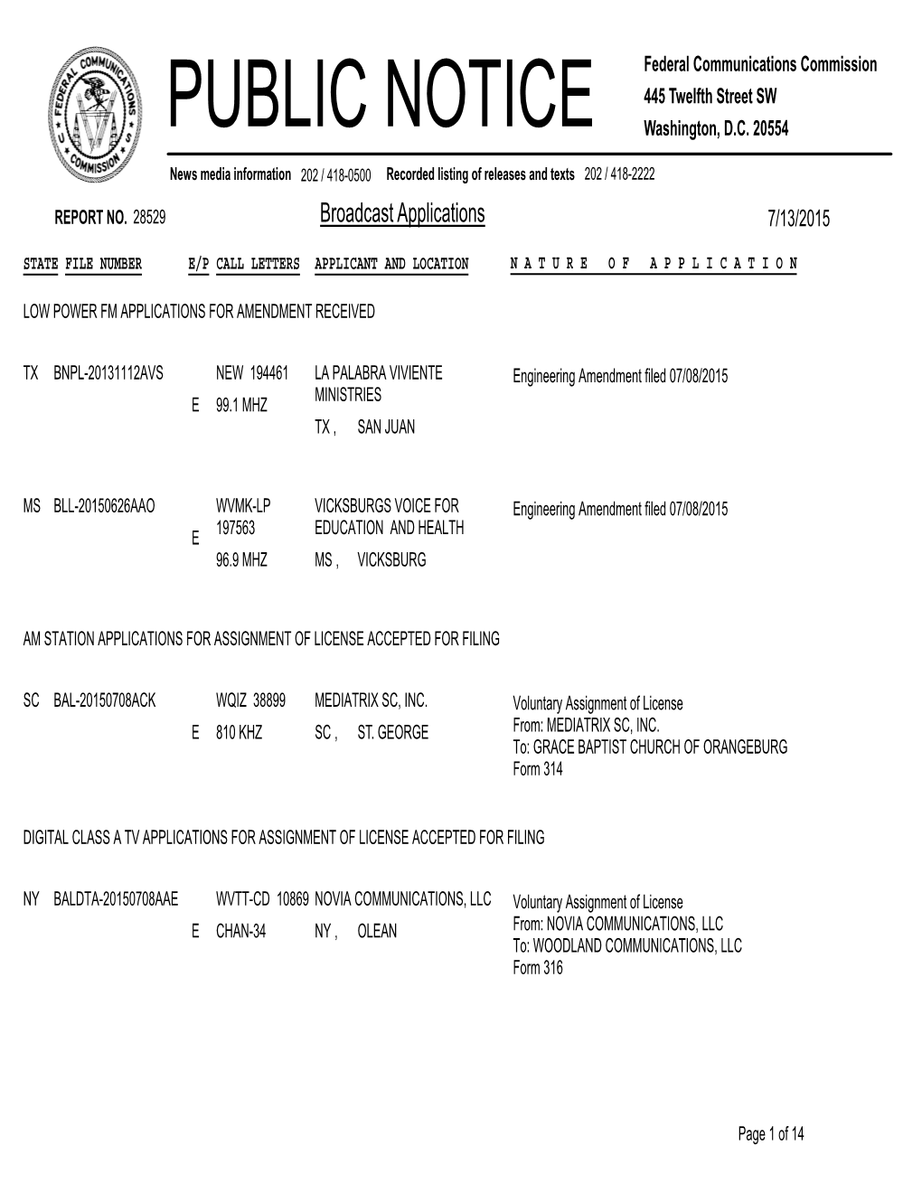 Broadcast Applications 7/13/2015