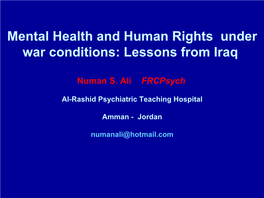 Mental Health Consequences of War and Conflict in Iraq