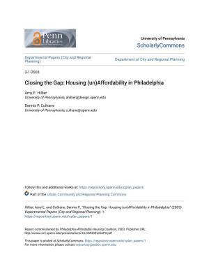 Closing the Gap: Housing (Un)Affordability in Philadelphia