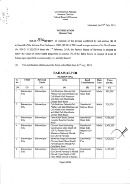 Bahawalpur Specified in Columns (2), (3) and (4) Thereof