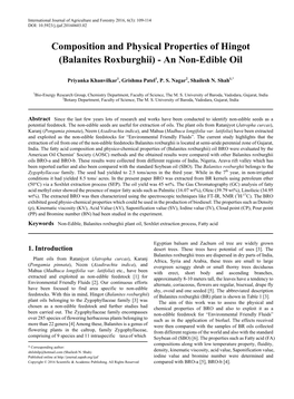 Non-Edible, Balanites Roxburghii Plant Oil, Soxhlet Extraction Process, Fatty Acid