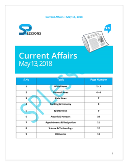 Current Affairs – May 13, 2018