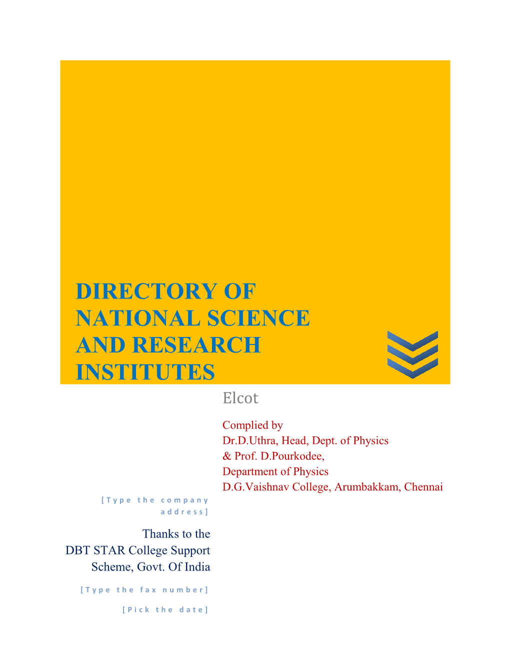 DIRECTORY of NATIONAL SCIENCE and RESEARCH INSTITUTES Elcot