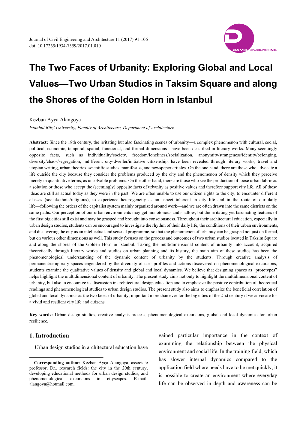 Exploring Global and Local Values—Two Urban Studios in Taksim Square and Along the Shores of the Golden Horn in Istanbul