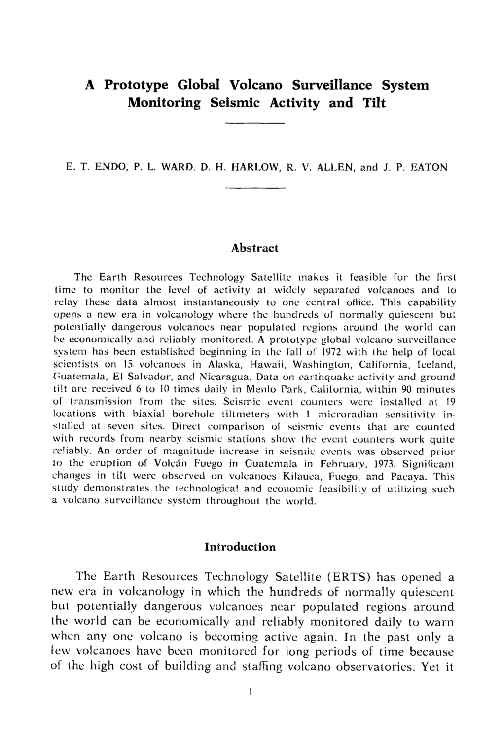 A Prototype Global Volcano Surveillance System Monitoring Seismic Activity and Tilt