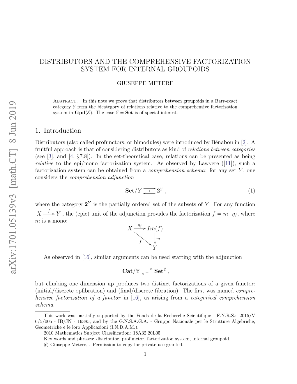 Distributors and the Comprehensive Factorization System for Internal Groupoids
