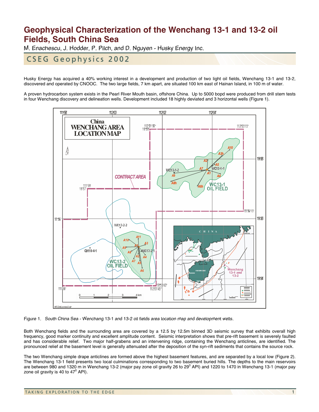 Geophysical Characterization of the Wenchang 13-1 and 13-2 Oil Fields, South China Sea M