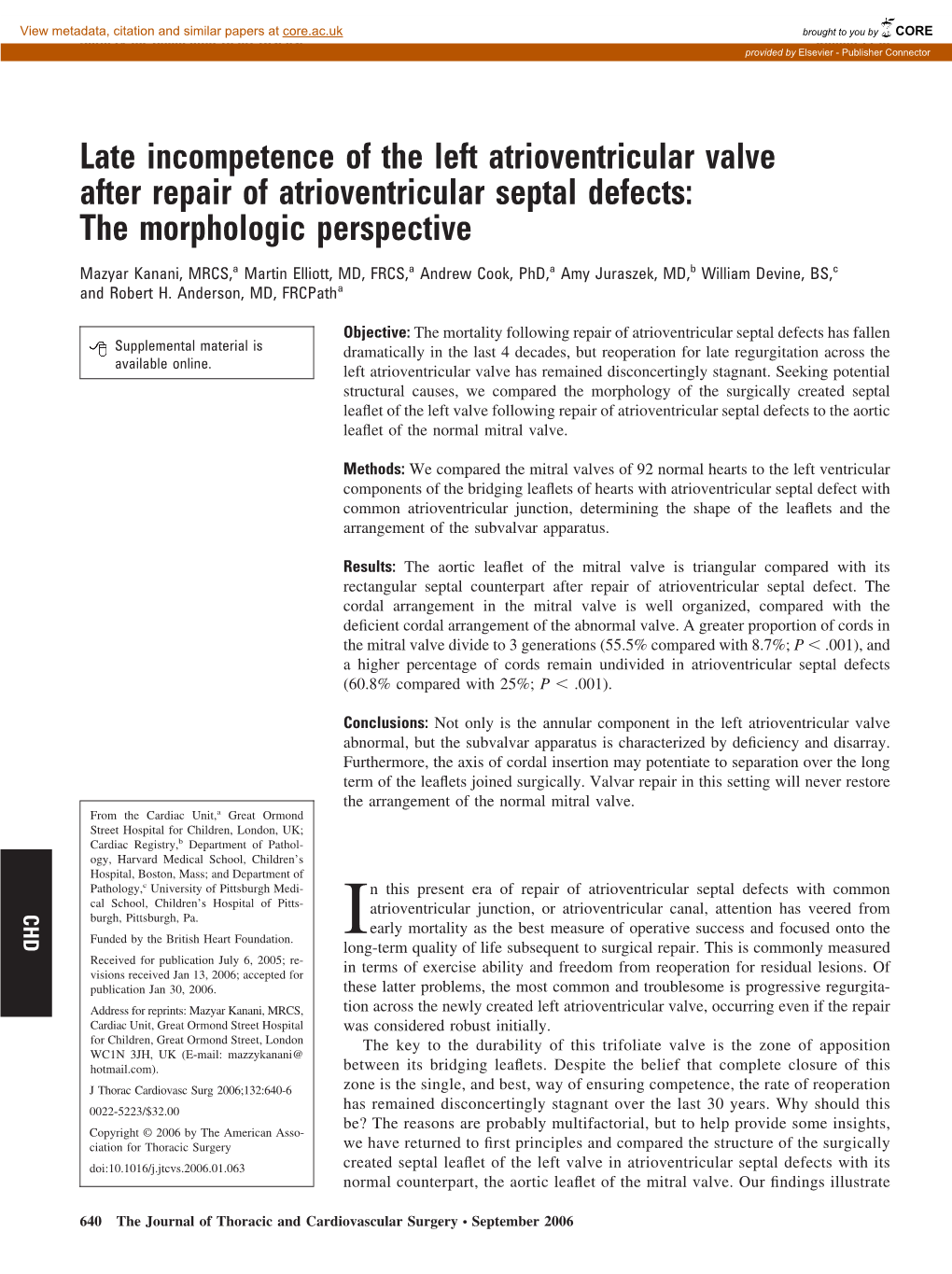 Late Incompetence of the Left Atrioventricular Valve After Repair of Atrioventricular Septal Defects: the Morphologic Perspective