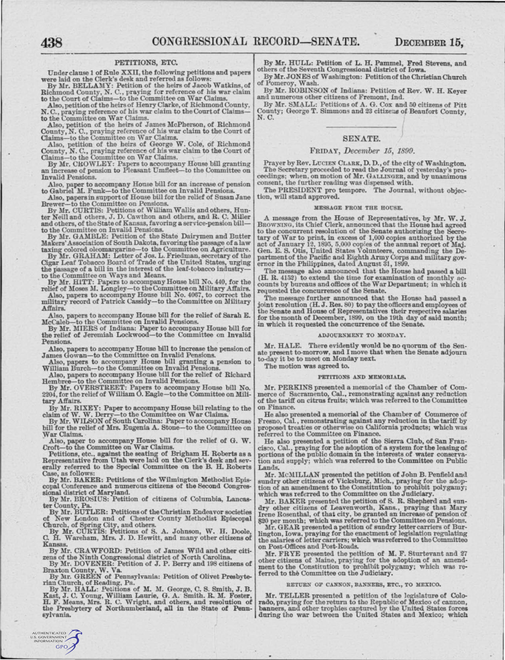 CONGRESSIONAL RECORD-SENATE. Decel\IBER 15;