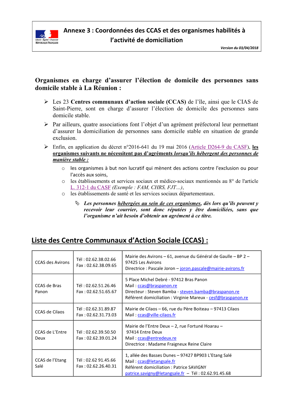 Liste Des Centre Communaux D'action Sociale (CCAS)