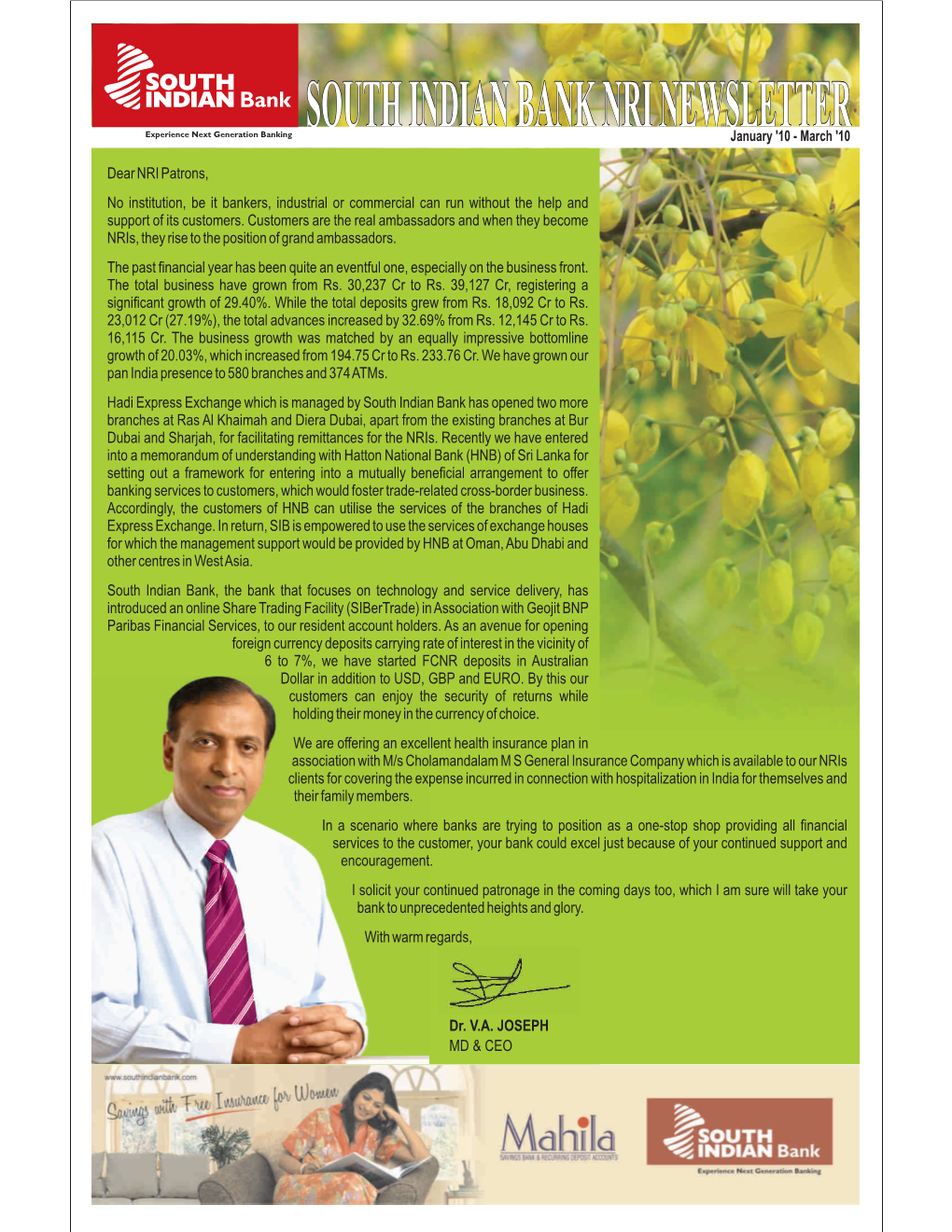 SOUTH INDIAN BANK NRI NEWSLETTER January '10 - March '10