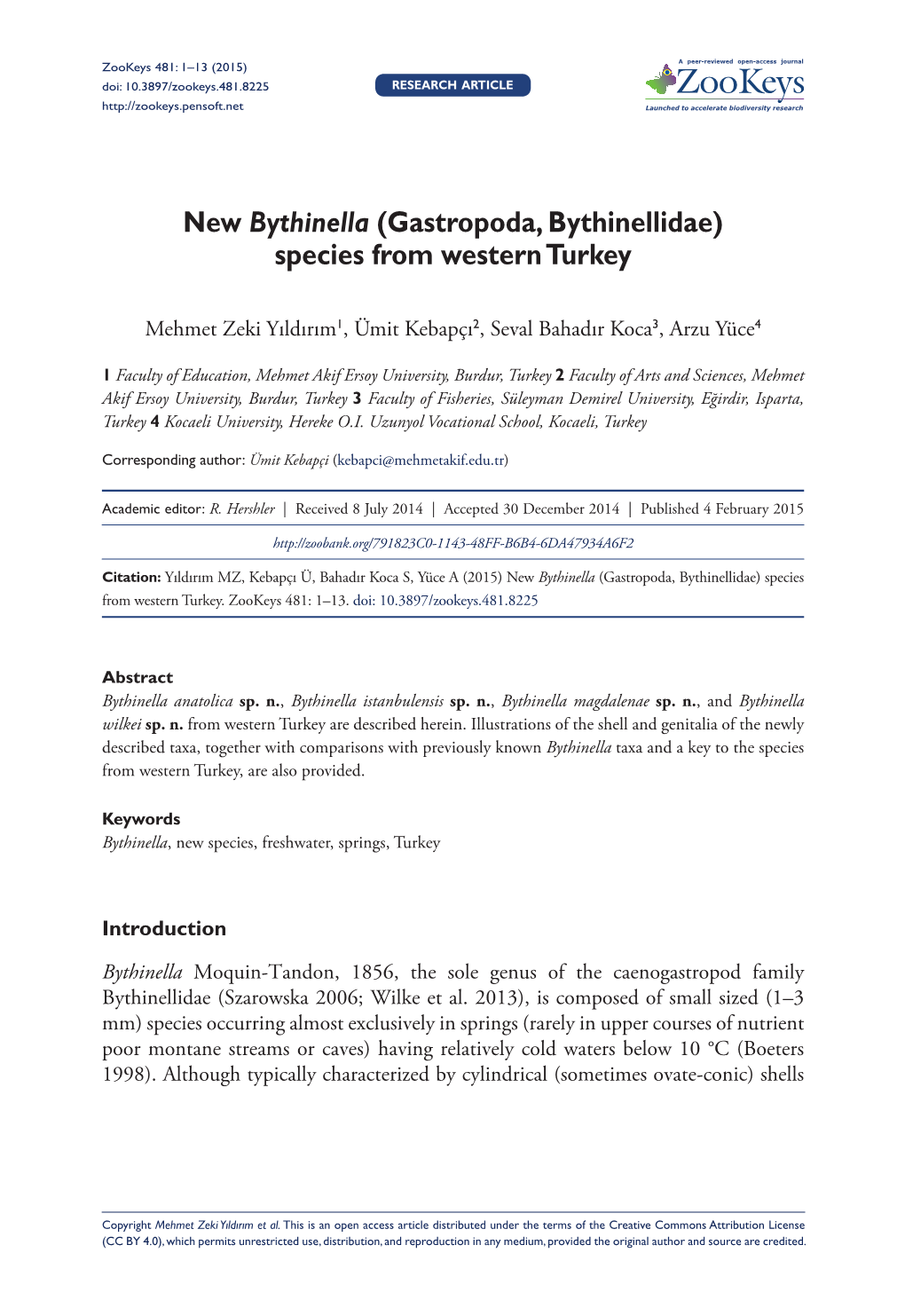 New Bythinella (Gastropoda, Bythinellidae) Species from Western Turkey