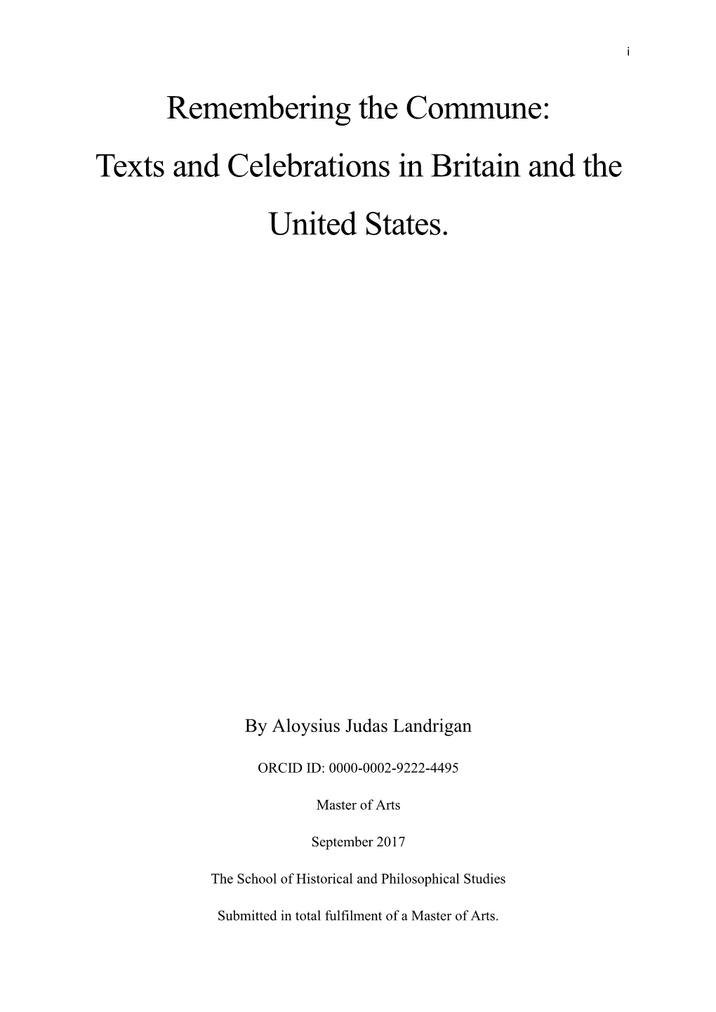 Remembering the Commune: Texts and Celebrations in Britain and the United States