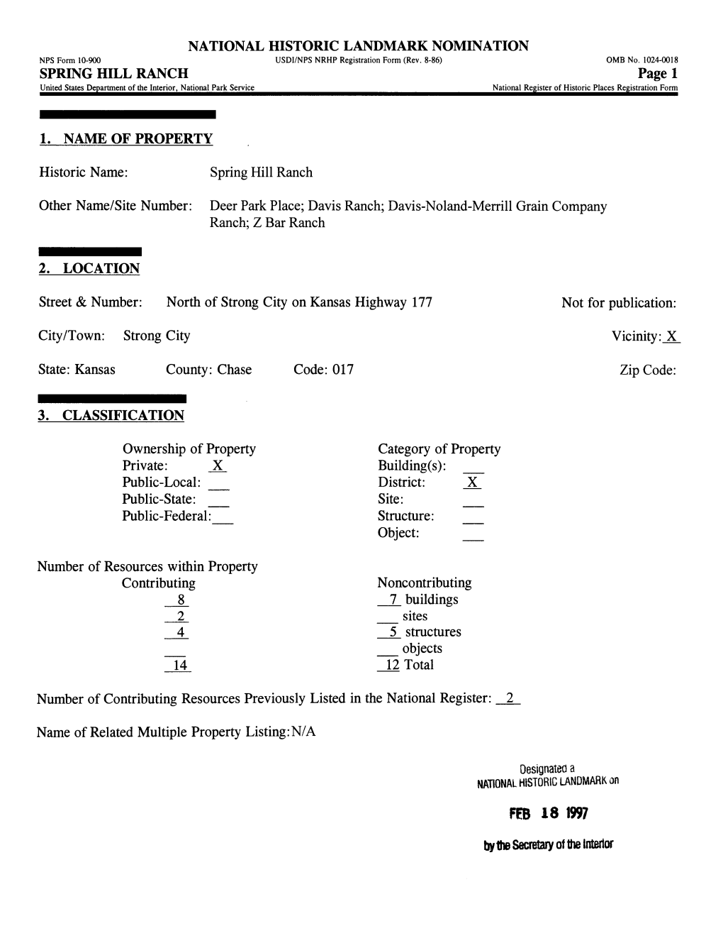 SPRING HILL RANCH Page 1 United States Department of the Interior, National Park Service______National Register of Historic Places Registration Form