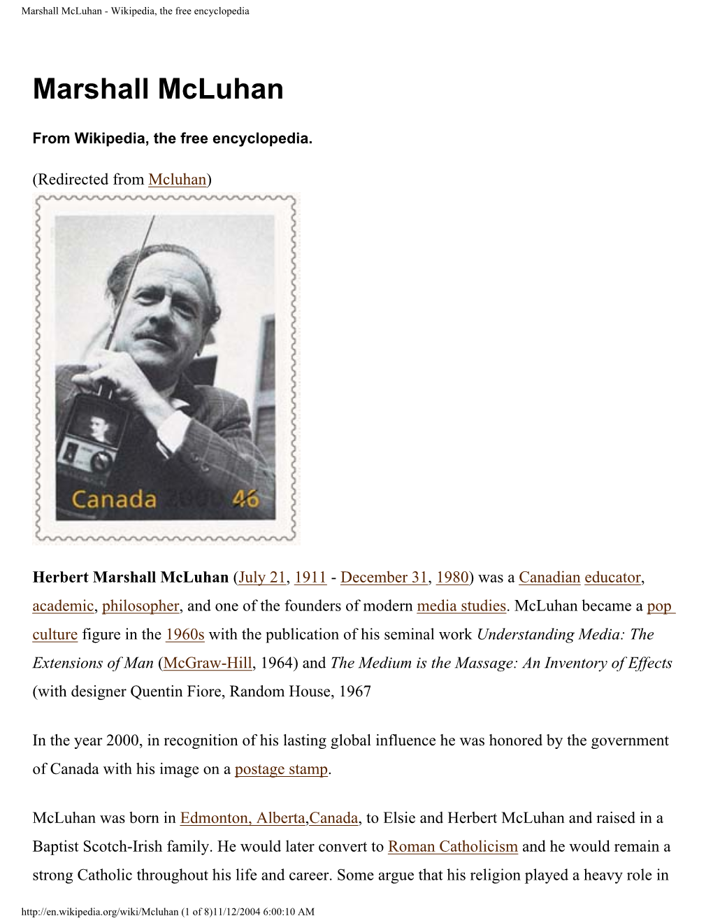 Marshall Mcluhan - Wikipedia, the Free Encyclopedia