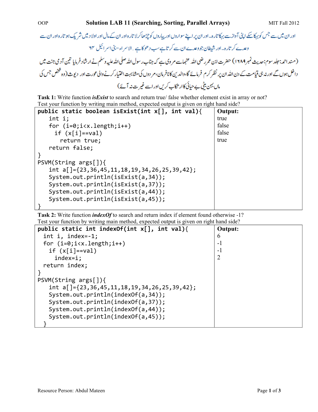 Solution LAB 11 (Searching, Sorting, Parallel Arrays) Public