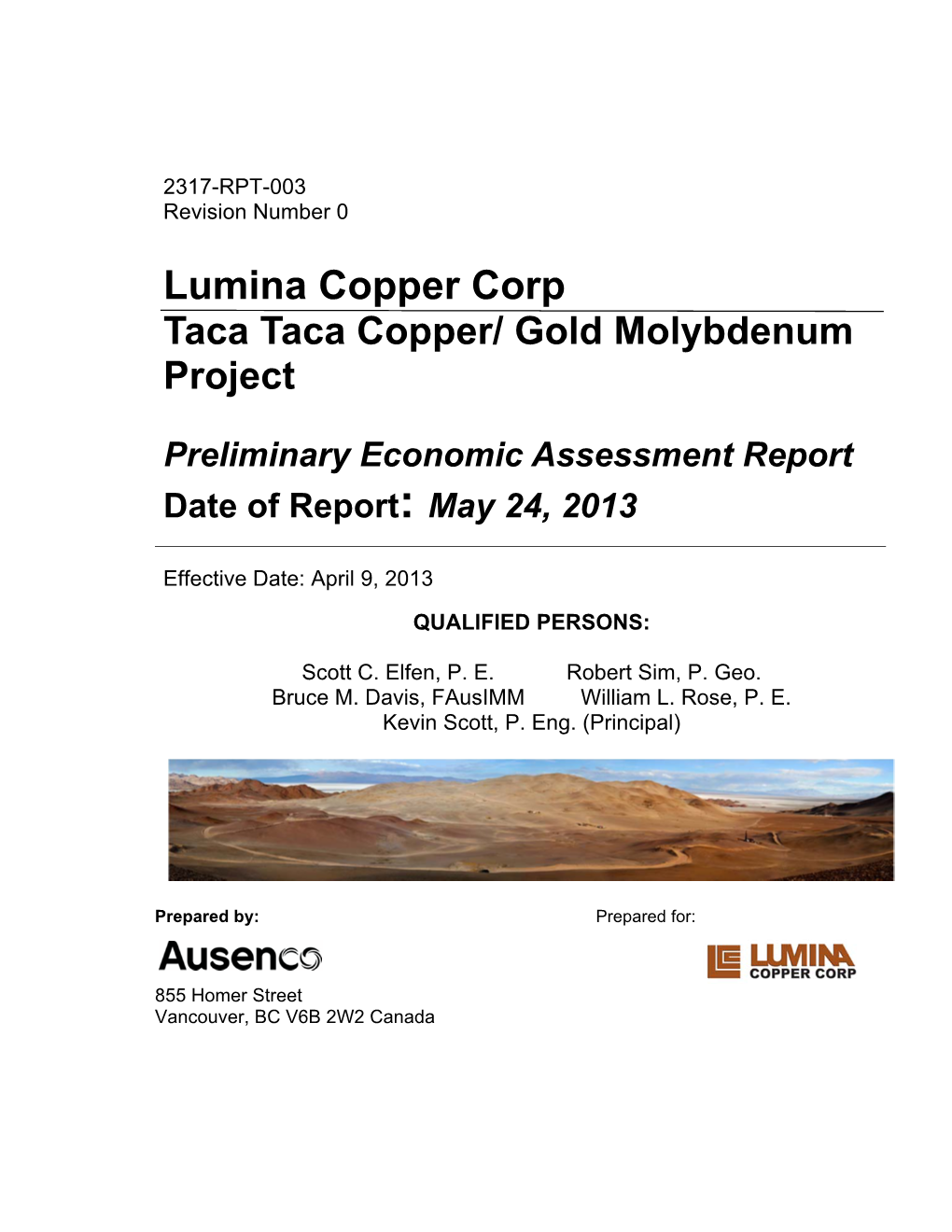Lumina Copper Corp Taca Taca Copper/ Gold Molybdenum Project