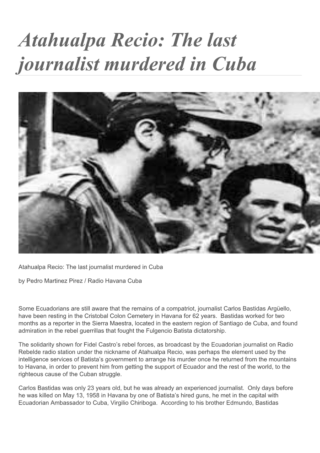 Atahualpa Recio: the Last Journalist Murdered in Cuba