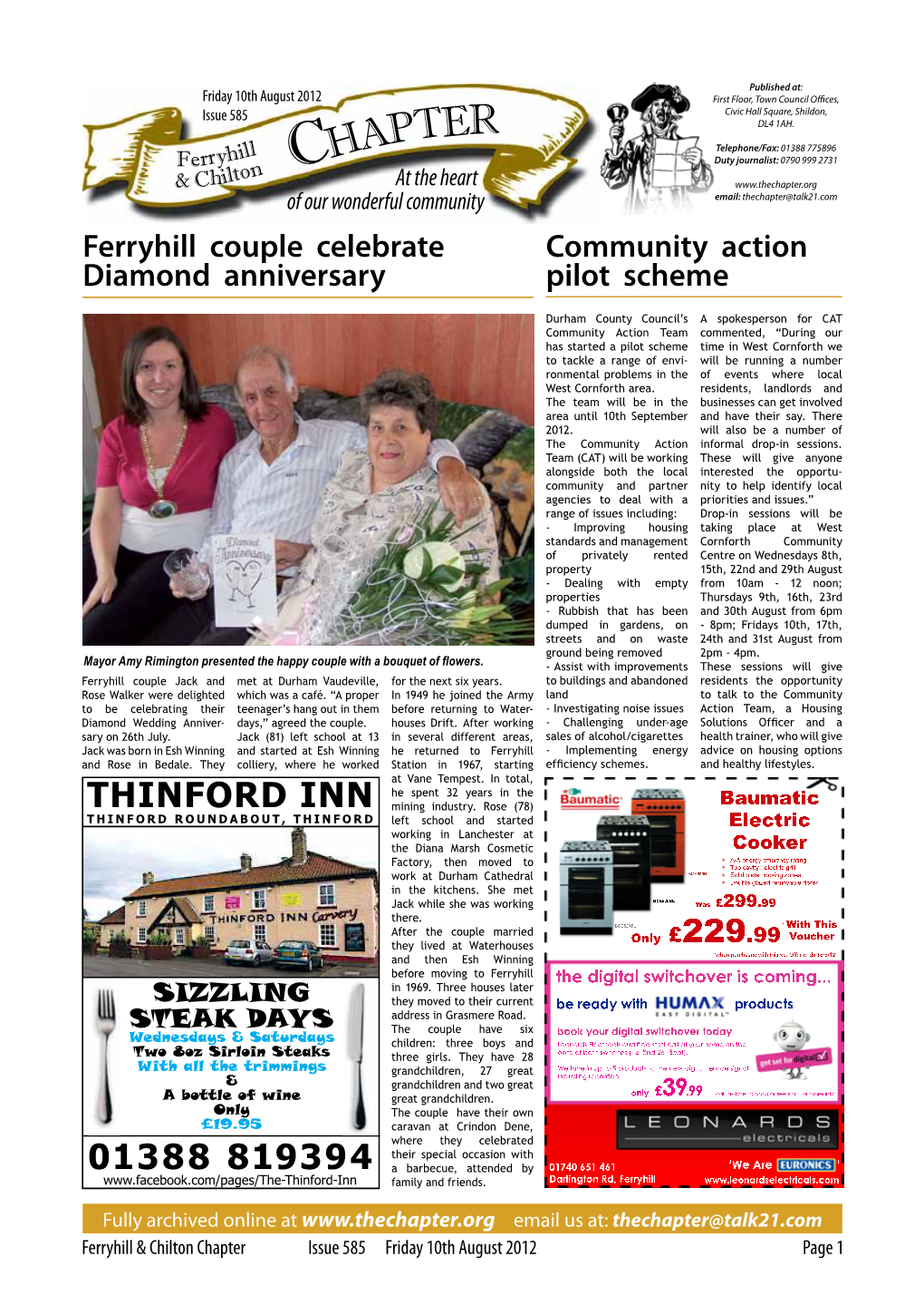 Chapter.Org of Our Wonderful Community Email: Thechapter@Talk21.Com Ferryhill Couple Celebrate Community Action Diamond Anniversary Pilot Scheme