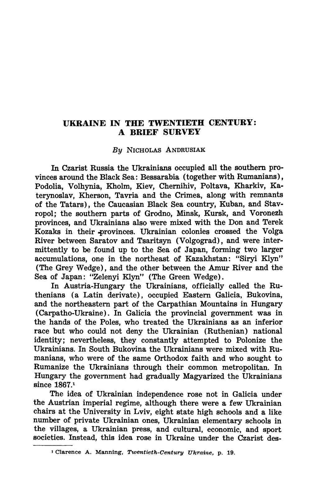 Ukraine in the Twentieth Century: a Brief Survey