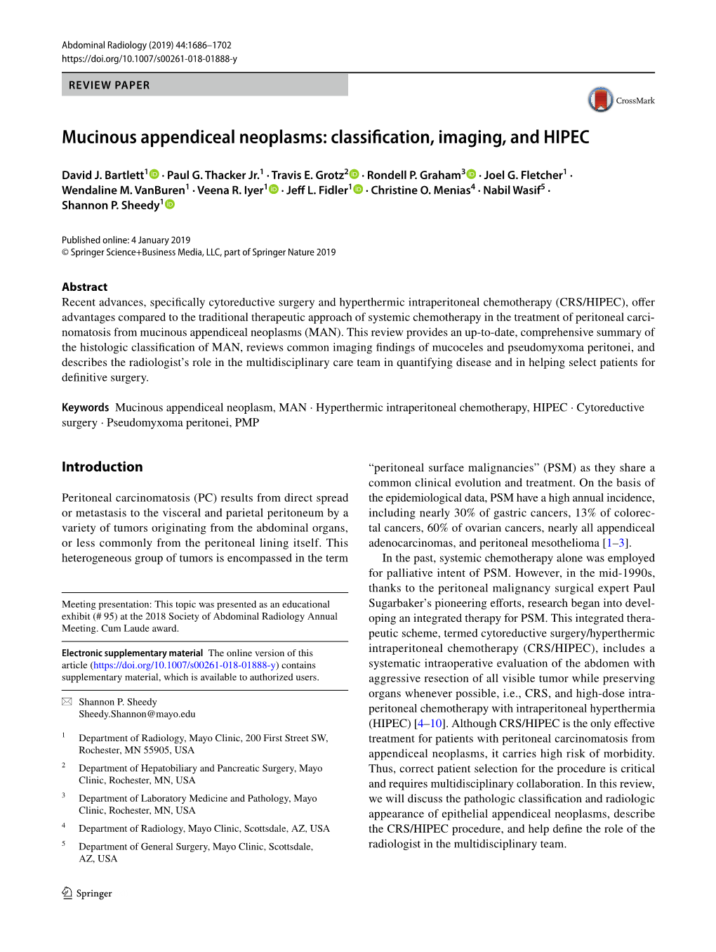 Mucinous Appendiceal Neoplasms: Classification, Imaging, and HIPEC