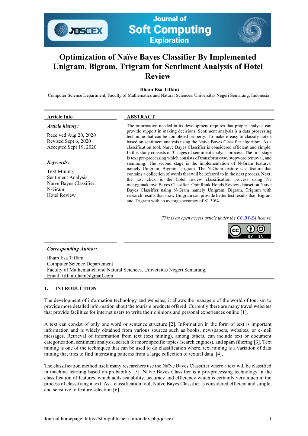 Optimization of Naïve Bayes Classifier by Implemented Unigram, Bigram, Trigram for Sentiment Analysis of Hotel Review