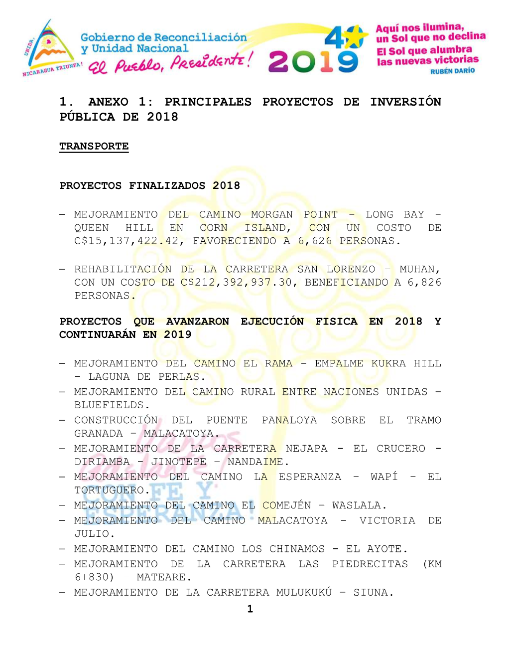 Principales Proyectos De Inversión Pública De 2018