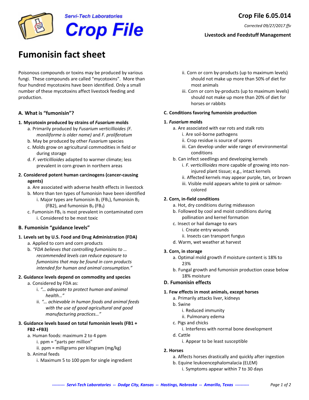 Fumonisin Fact Sheet