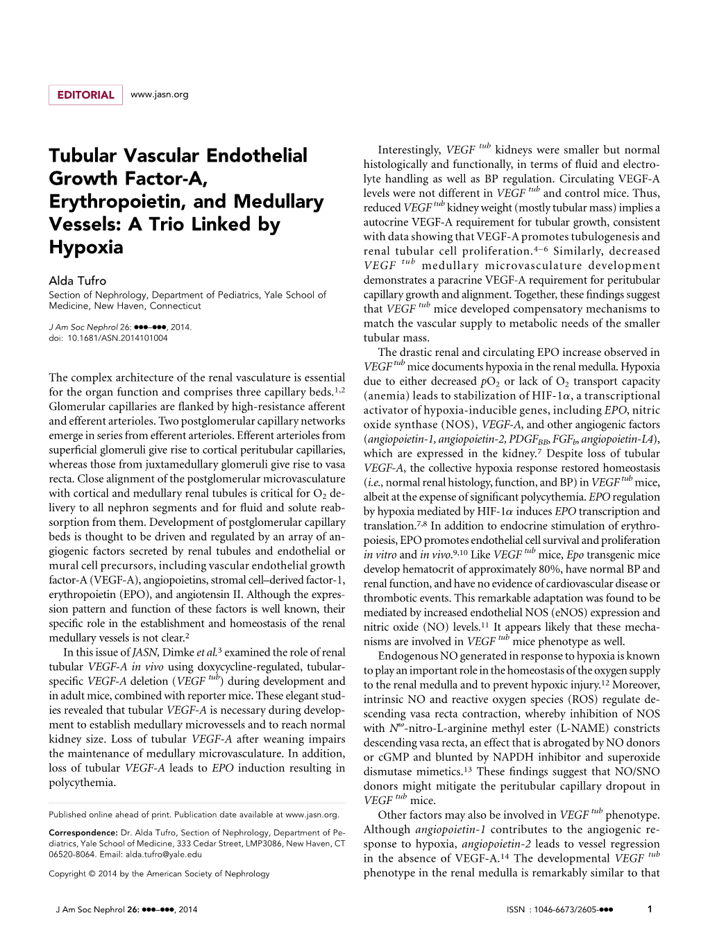 Tubular Vascular Endothelial Growth Factor-A, Erythropoietin