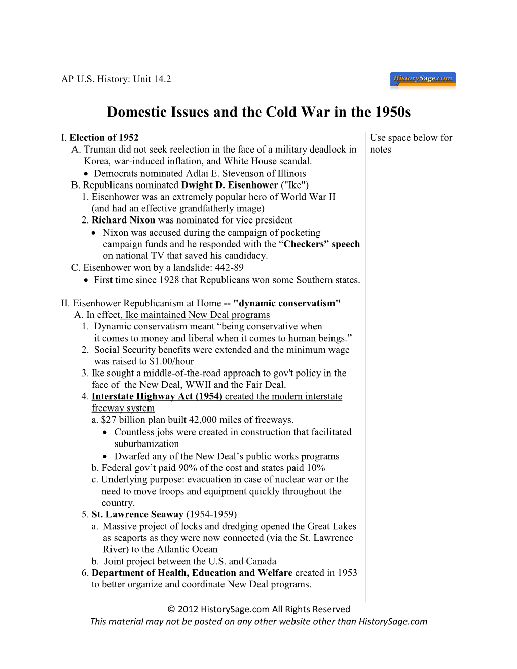 Domestic Issues and the Cold War in the 1950S