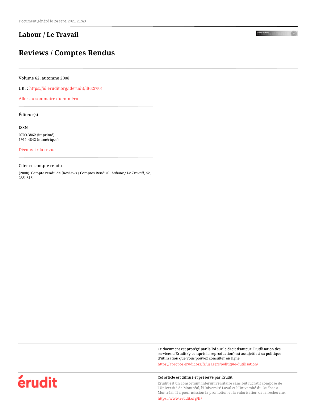 Reviews / Comptes Rendus