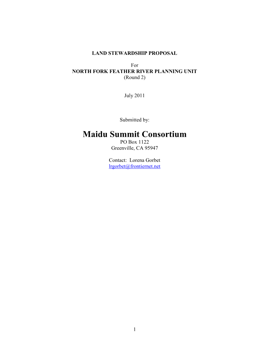 Land Stewardship Proposal from the Maidu Summit Consortium