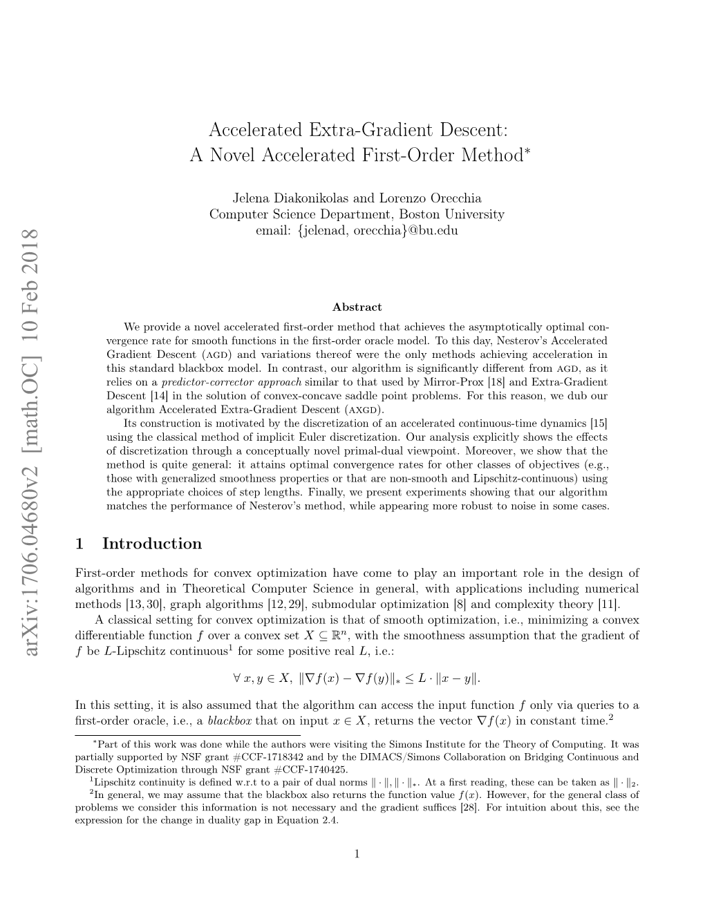 Accelerated Extra-Gradient Descent: a Novel Accelerated First-Order Method∗