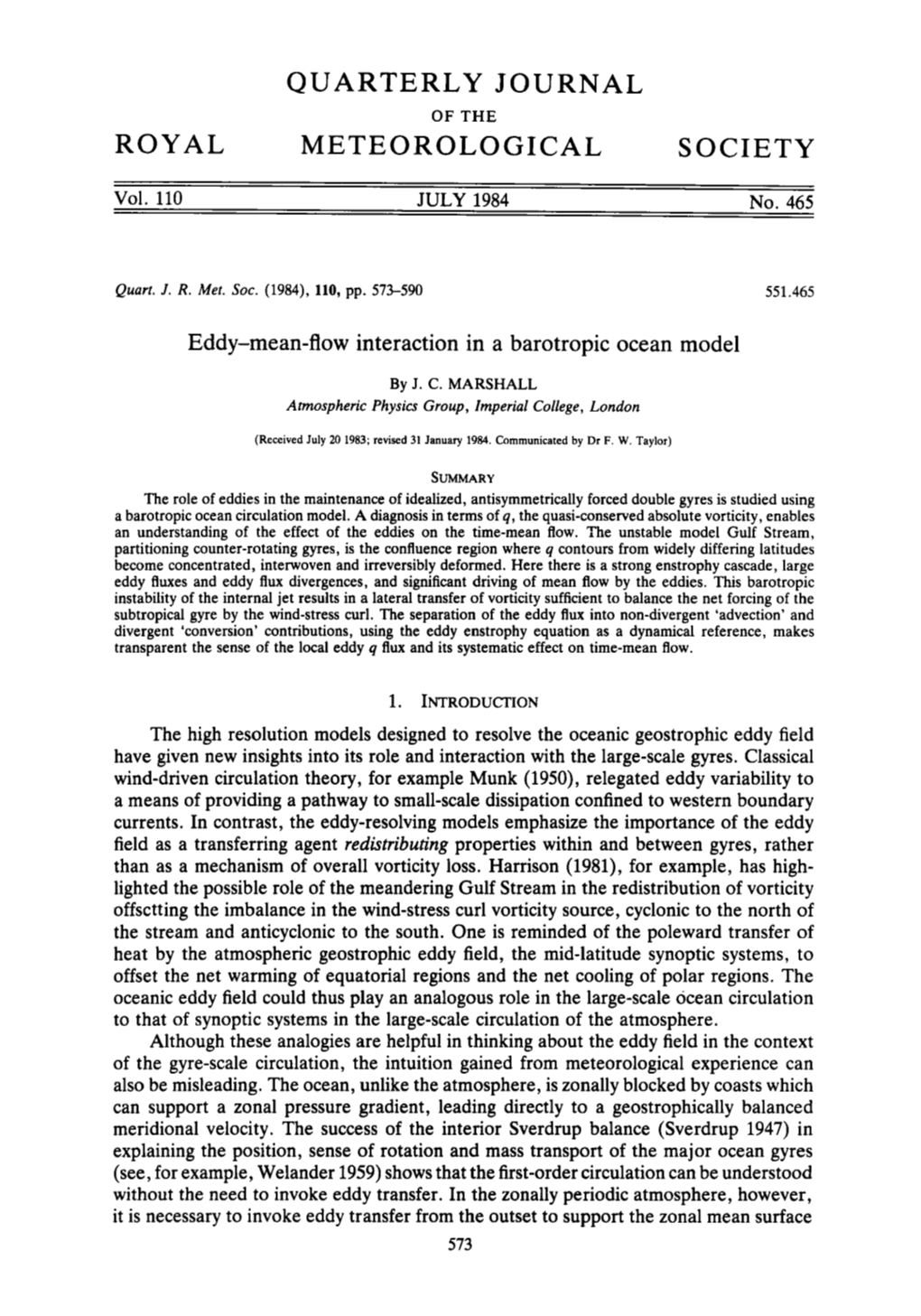 Eddy-Mean-Flow Interaction in a Barotropic Ocean Model