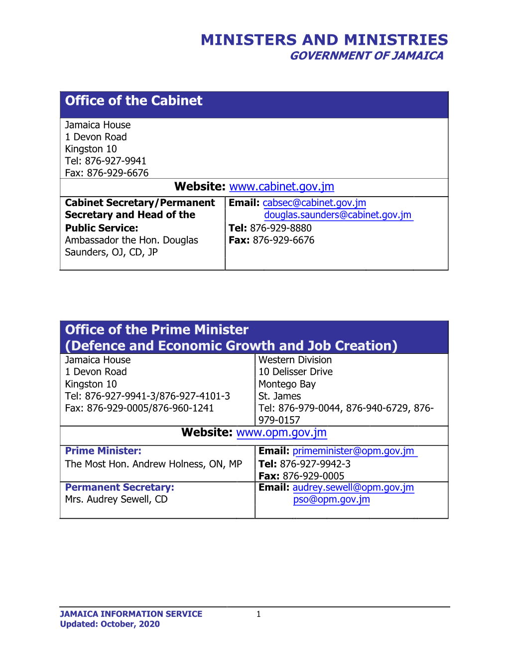 Ministers and Ministries Government of Jamaica