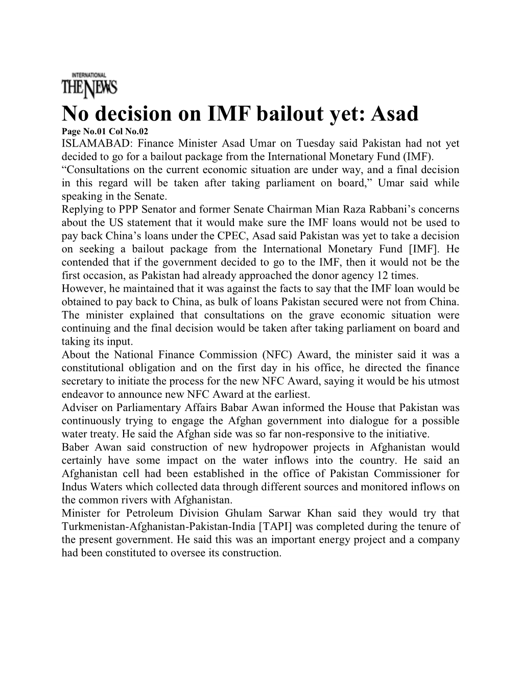No Decision on IMF Bailout Yet: Asad