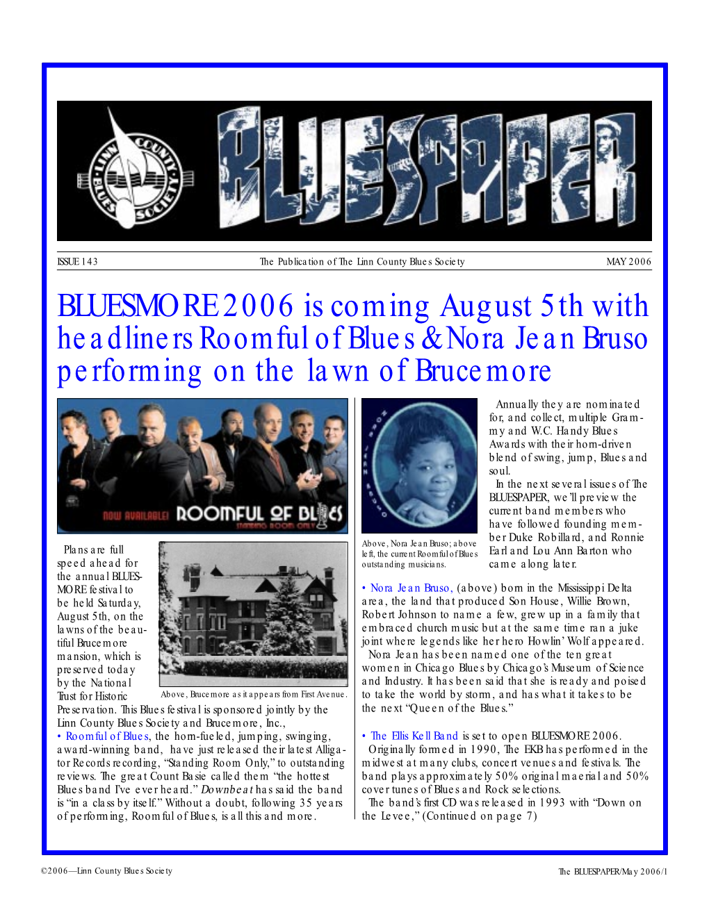 BLUESMORE 2006 Is Coming August 5Th with Headliners Roomful Of