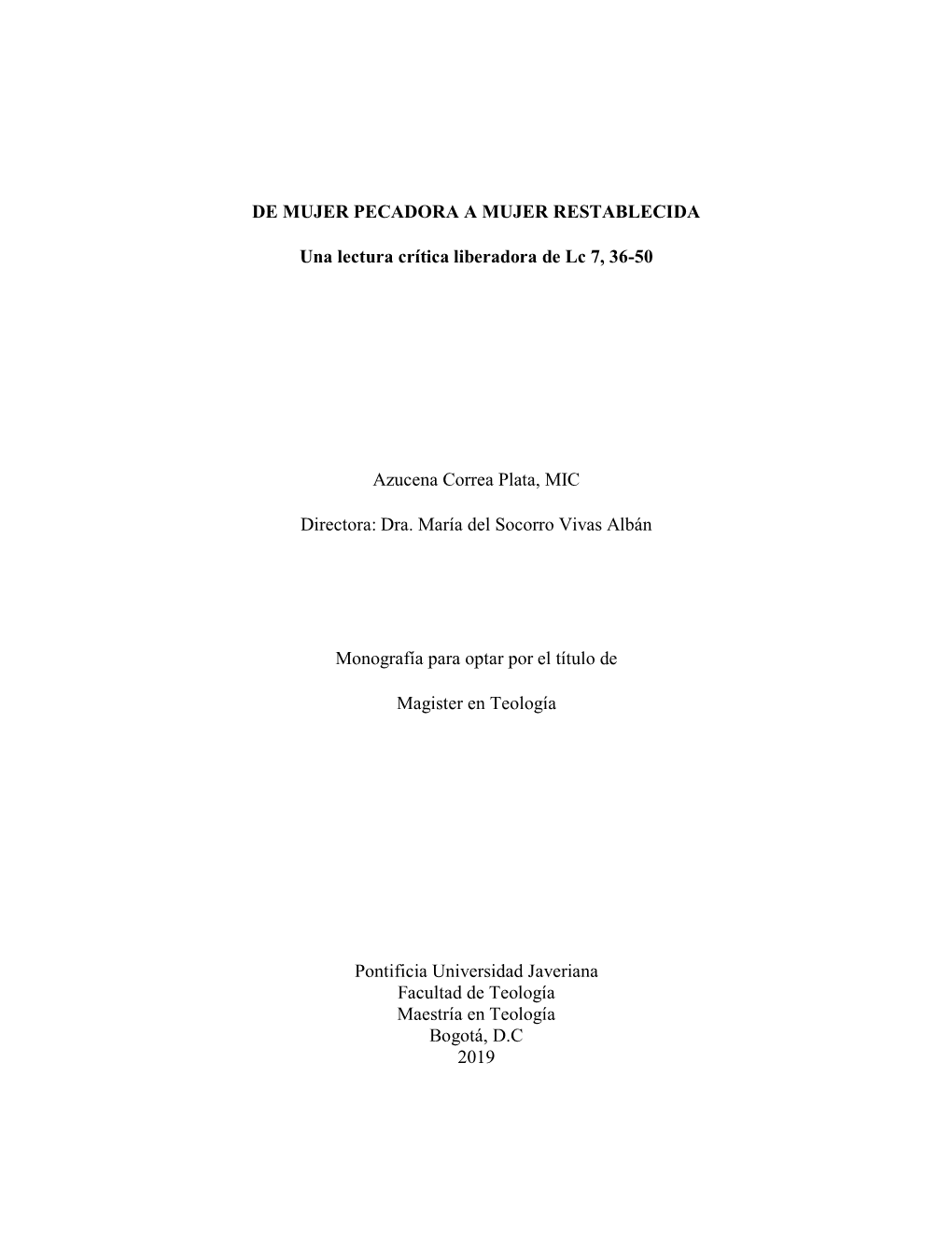 DE MUJER PECADORA a MUJER RESTABLECIDA Una Lectura Crítica