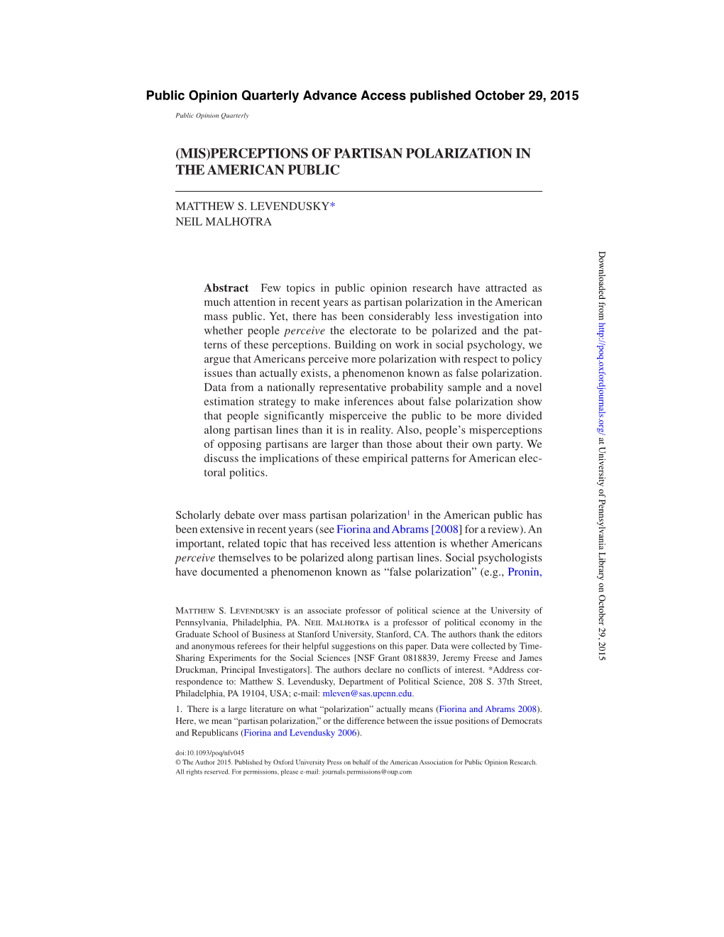 (Mis)Perceptions of Partisan Polarization in the American Public