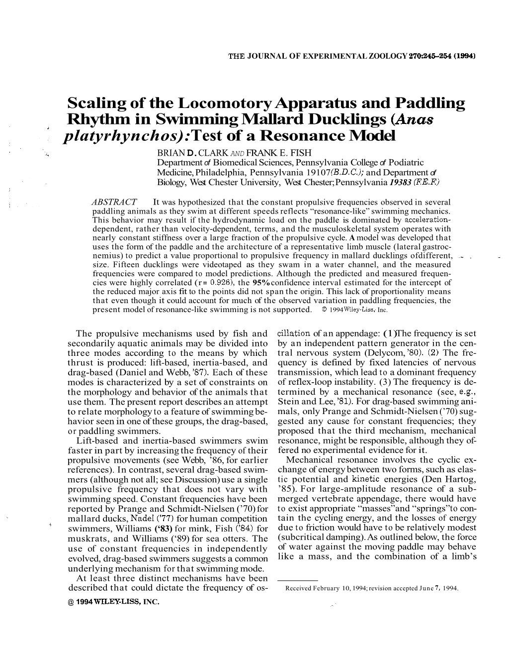 (Anas Platyrhynchos): Test of a Resonance