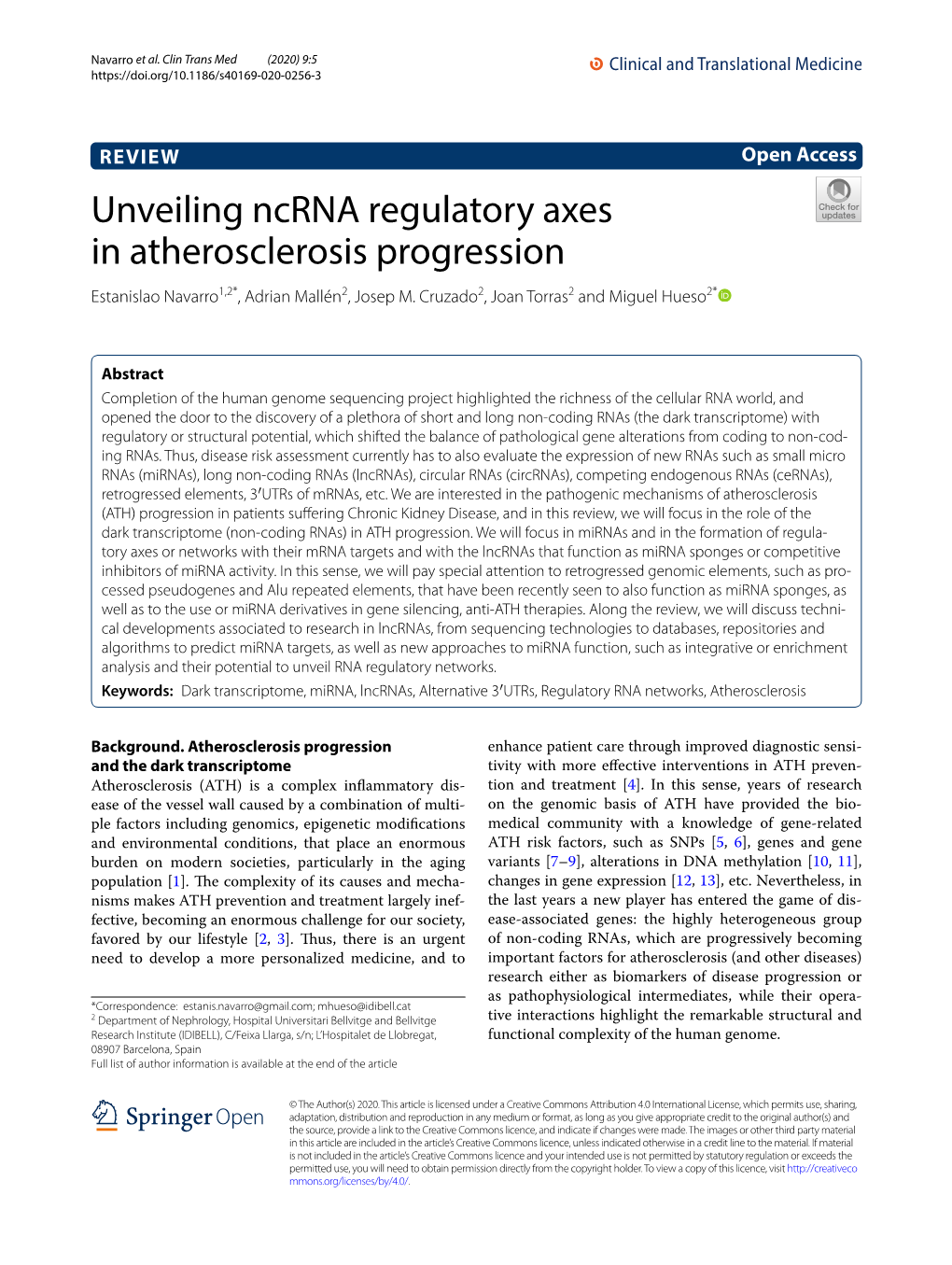 Unveiling Ncrna Regulatory Axes in Atherosclerosis Progression Estanislao Navarro1,2*, Adrian Mallén2, Josep M