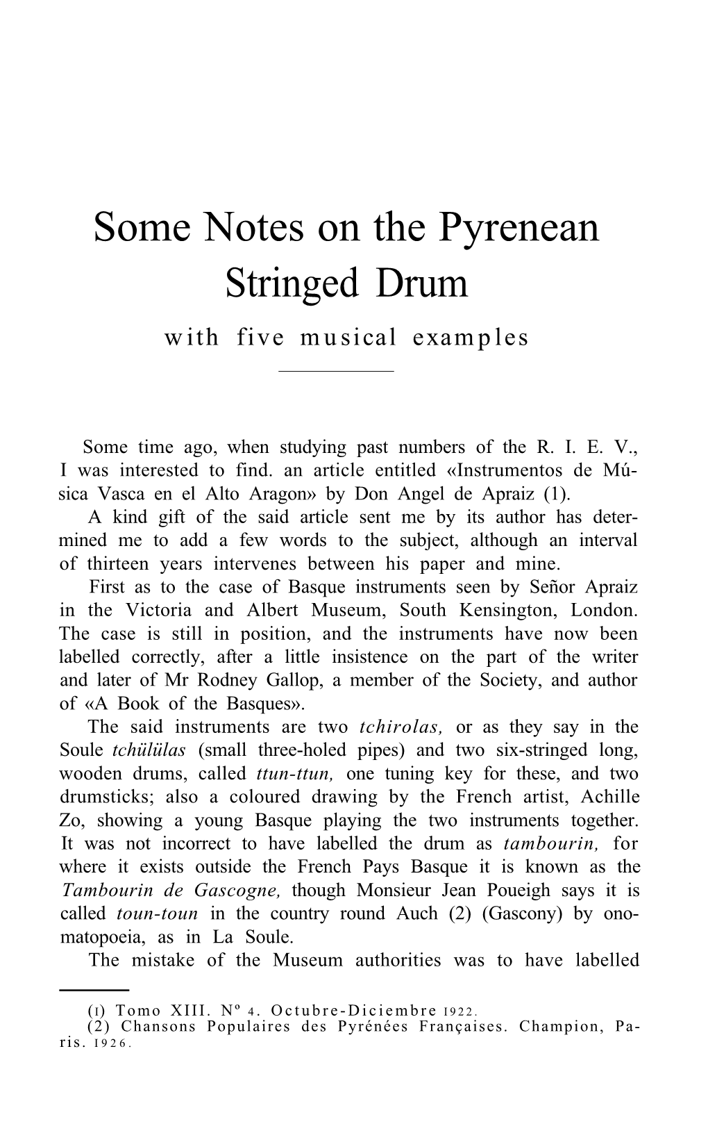 Some Notes on the Pyrenean Stringed Drum with Five Musical Examples