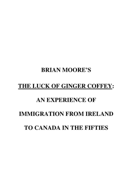 Brian Moore's the Luck of Ginger Coffey: An