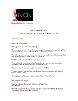 NCN Articles of Interest | October 16, 2020