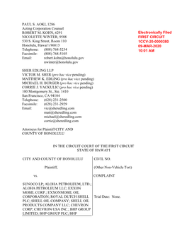 PAUL S. AOKI, 1286 Acting Corporation Counsel ROBERT M. KOHN, 6291 NICOLETTE WINTER, 9588 530 S. King Street, Room 110 Honolul