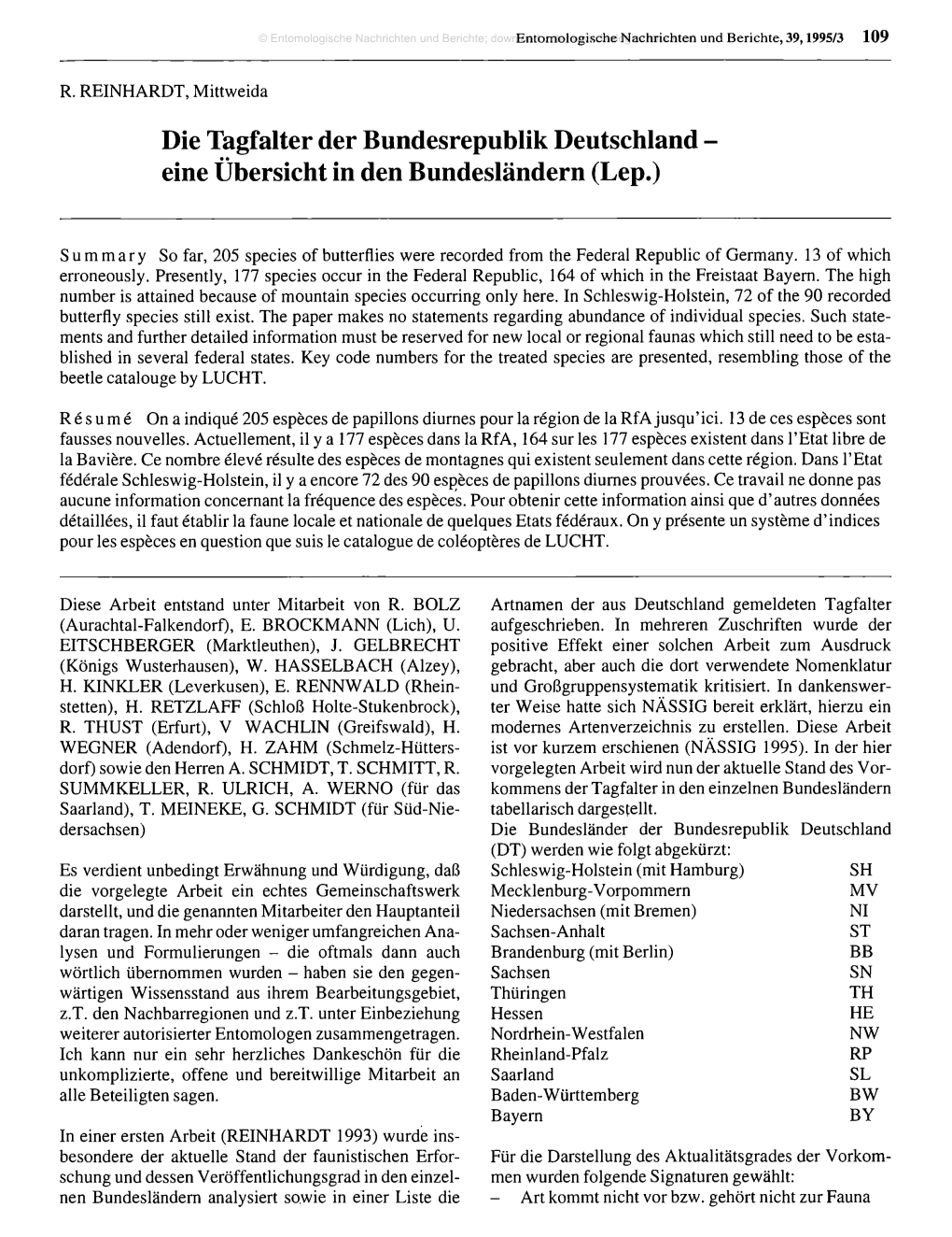 Die Tagfalter Der Bundesrepublik Deutschland - Eine Übersicht in Den Bundesländern (Lep.)