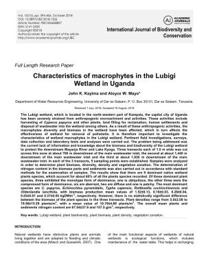 Characteristics of Macrophytes in the Lubigi Wetland in Uganda
