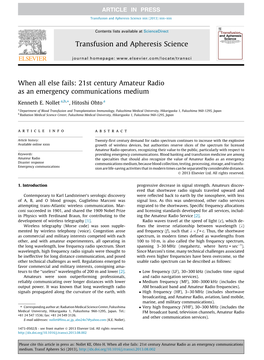 21St Century Amateur Radio As an Emergency Communications Medium ⇑ Kenneth E